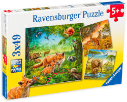 Ravensburger Puzzle Ravensburger din 3 x 49 de piese - Regatul animalelor (09330) Puzzle