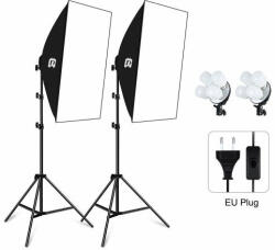 PULUZ 2db 70x50cm Softbox Set + 8db 20W 5700K LED + 2m Állvánnyal - Fotó Studió világítás (PKT3134EU)