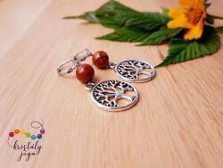 Kristály Jóga Shop Vörösjáspis 8 mm-es nemesacél ásvány fülbevaló életfával