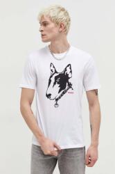 HUGO pamut póló fehér, férfi, nyomott mintás - fehér XL