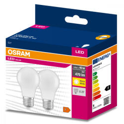 OSRAM 2PAK LED izzó E27 A60 4, 9W = 40W 470lm 3000K meleg 200° OSRAM ÉRTÉK (4058075628847)