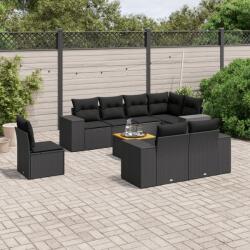 vidaXL Set mobilier de grădină cu perne, 9 piese, negru, poliratan (3225537)