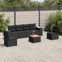 vidaXL Set canapele de grădină cu perne, 7 piese, negru, poliratan (3257721)