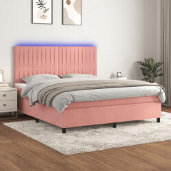 vidaXL rózsaszín bársony rugós és LED-es ágy matraccal 160x200 cm (3136256) - balena