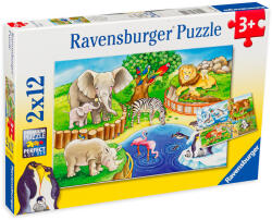 Ravensburger Puzzle Ravensburger din 2 x 12 de piese - Animale in gradina zoologica (7602) Puzzle