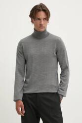 HUGO BOSS gyapjú pulóver könnyű, férfi, szürke, garbónyakú - szürke XL - answear - 33 990 Ft