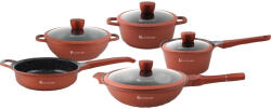 Goldmann Set vase pentru gatit 9 piese Goldmann, aluminiu turnat, capace sticla, suprafata antiaderenta, inductie (GM 1009)