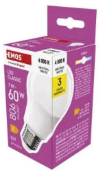 EMOS LED izzó Classic A60 / E27 / 7 W (60 W) / 806 lm / Természetes fehér (ZQ5E43) - akkuforras