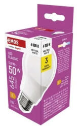 EMOS LED izzó Classic A60 / E27 / 5, 8 W (50 W) / 645 lm / Természetes fehér (ZQ5E33)