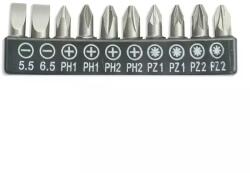 Dedra Csavarbit-készlet10db, 25mm: SL5, 5, 6, 5, PH1/2x2, PZ1/2x2 18A07S11 (18A07S11)