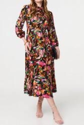 RohBoutique Printed viscose midi dress with a high neck and belt in Black, Aimelia DR4688