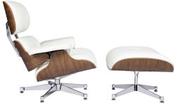 King Home Lounge Premium Pihenőfotel Diófával Fehér Bőr Forgatható (KHM-KH1501100147)