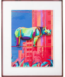 King Home Rhino in the City Pop Art 3D Fali Kép Kék-Rózsaszín (KHM-KH1501100255) - prodis