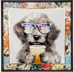 King Home Coffee Dog Modern Vászonkép Virágos Kerettel (KHM-KH1501100281)