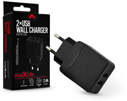 Maxlife MXTC-02 2xUSB 12W hálózati töltő adapter - fekete