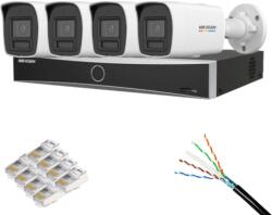 Hikvision Kit supraveghere Hikvision 4 camere IP 6MP IR/Lumina Alba 30m PoE ColorVu, NVR 8 Canale 12MP PoE, Cablu CAT6 FTP Rola 100m si Mufe RJ-45 (43986-)