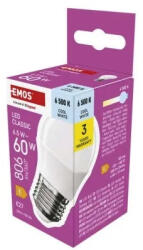 EMOS LED izzó Classic Mini Globe / E27 / 6, 5 W (60 W) / 806 lm / Hideg fehér (ZQ6E44)
