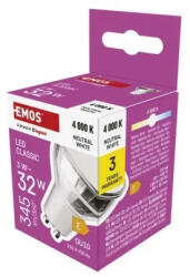EMOS LED izzó Classic MR16 ezüst/ GU10 / 3 W (32 W) / 345 lm / Természetes fehér (ZQ8E18)