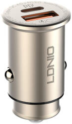 LDNIO Autós USB szivargyújtó töltő, 1xUSB-C, 1xUSB csatlakozóval, Quick Charge 4.0, 5V/3A/30W, ezüst - argentumshop - 6 291 Ft