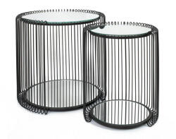 KARE Design KARE Wire Double II Fekete Fém Dohányzóasztal Szett Tükrös Üveglappal (KHM-87441)