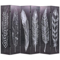 vidaXL Paravan cameră pliabil, negru&alb, 228 x 170 cm, imprimeu pene (245892)