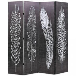 vidaXL Paravan cameră pliabil, negru&alb, 160 x 170 cm, imprimeu pene (245890)