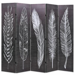 vidaXL Paravan cameră pliabil, negru&alb, 200 x 170 cm, imprimeu pene (245891)