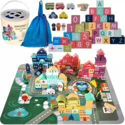 Kruzzel Cuburi de Construit din Lemn, Orasul Vesel, Set 100 de piese, Kruzzel (ANV146)