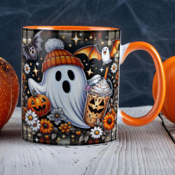 Deconline Customs Őszi mintás bögre "Cuki szellem shake-kel" Narancssárga (DO126156-ORANGE-MUG)