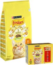 Friskies PURINA Friskies csirke és zöldség macskaeledel 10kg + PURINA Friskies macskahús mártásban MIX ízek 12x85g
