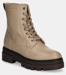 Tommy Hilfiger bőr csizma BICOLOR LEATHER LACE-UP bézs, női, lapos talpú, FW0FW08160 - bézs Női 40