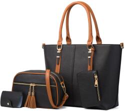 Dollcini 4 Részes Női Táskaszett - Elegáns Kézitáska és Kiegészítők - Fekete (443302)