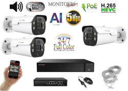  MS - AI IP Aktív kamerarendszer 3 kamerával switchel 5 mpix WTube - 6079K3B