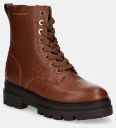 Tommy Hilfiger bőr csizma BICOLOR LEATHER LACE-UP barna, női, lapos talpú, FW0FW08160 - barna Női 41