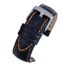  Curea Ceas Neagra Croco Cusatura Portocalie 18mm