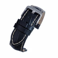  Curea Ceas Neagra Croco Cusatura (alba) 20mm