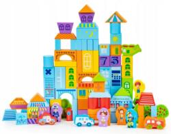 Eco Toys Cuburi de lemn în găleată ECO TOYS 100 buc - culori pastelate, City