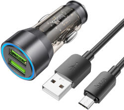 hoco. Incarcator Auto Cu Cablu microUSB HOCO NZ12, 36W, 3A, 2 x USB-A, Negru