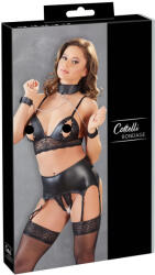 Cottelli Collection Bondage - csipkés fényes fehérnemű szett (4 részes) (22129601051) - padlizsan