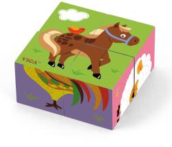 Viga Toys Puzzle cuburi de lemn pentru cei mai mici Viga Farma