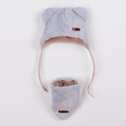NEW BABY Căciulă de iarnă pentru bebeluşi cu eşarfă la gât New Baby Teddy Bear gri-roz, mărime 74 (6-9lr)