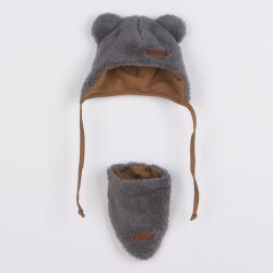 NEW BABY Căciuliţă de iarnă pentru bebeluşi cu eşarfă la gât New Baby Teddy bear gri, mărime 80 (9-12l)