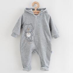 NEW BABY Overall de piele de căprioară pentru bebeluşi cu glugă New Baby Sweetheart gri, mărime 62 (3-6l)