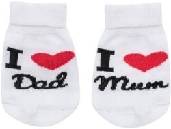 NEW BABY şosete de bumbac pentru sugari New Baby I Love Mum and Dad albe, mărime 56 (0-3luni)