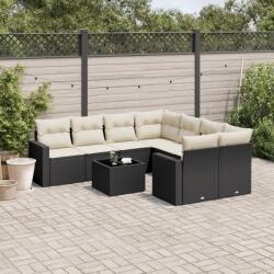 vidaXL Set mobilier de grădină cu perne, 9 piese, negru, poliratan (3251093)