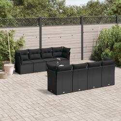 vidaXL Set mobilier de grădină cu perne, 9 piese, negru, poliratan (3217305)