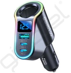 JOYROOM szivargyújtó adapter (szivargyújtó+USB+2 Type-C aljzat, 150W, PD gyorstöltő 3.0) FEKETE