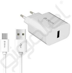 DEVIA hálózati töltő USB aljzat (10W, gyorstöltő + Type-C kábel) FEHÉR