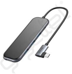Baseus Type-C HUB 5in1 (aktív, elosztó, HDMI 4K+3 USB+Type-C aljzat, PD gyorstöltő) SZÜRKE