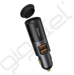 Baseus szivargyújtó adapter (elosztó, szivargyújtó+2 USB aljzat, 120W, PD gyorstöltő 3.0) SZÜRKE